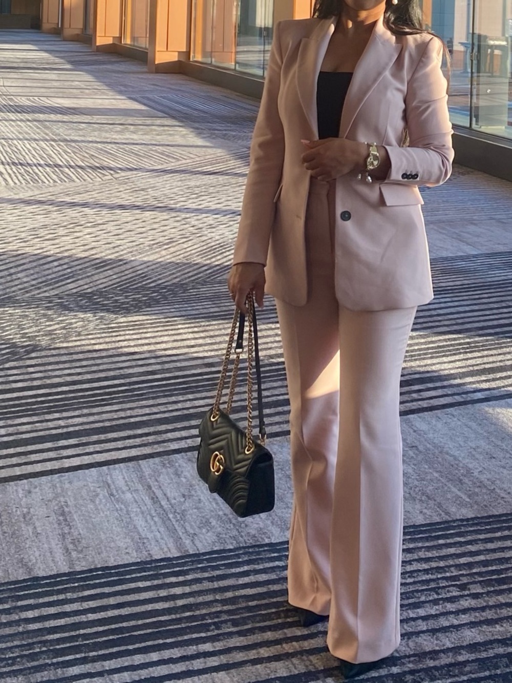Zara Blazer and Boot-Cut Pants Set in Light Pink